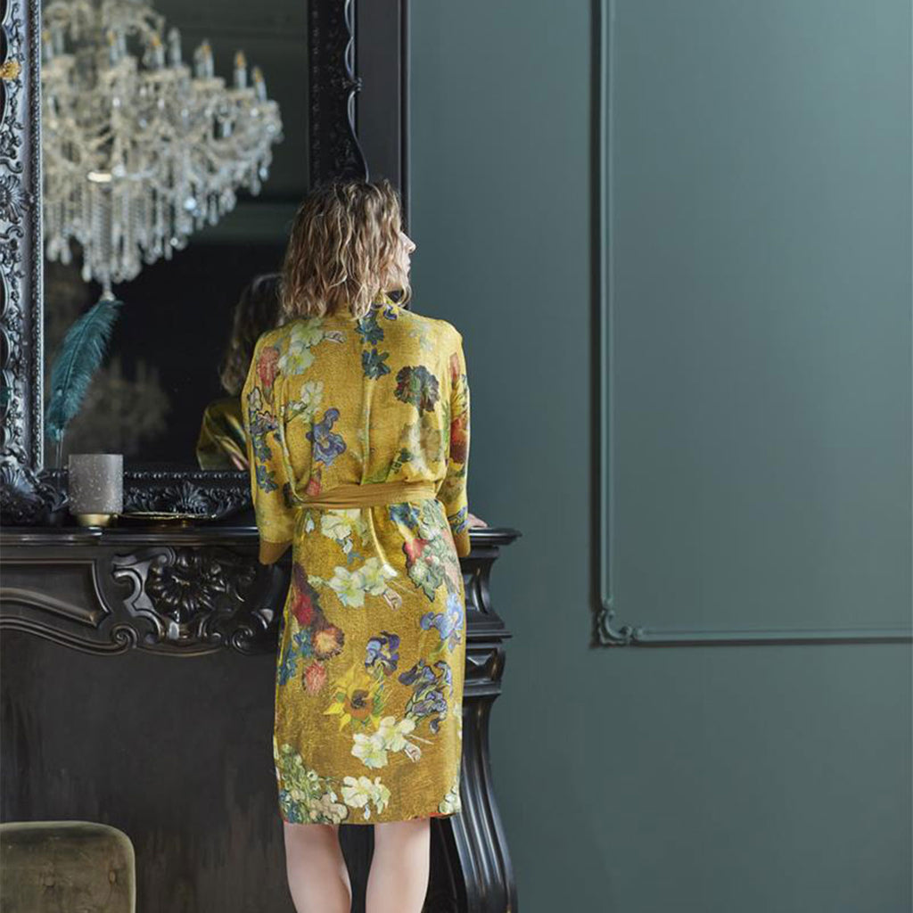 Van Gogh Partout des Fleurs Kimono Robe – L/XL, Gold – Tailwren