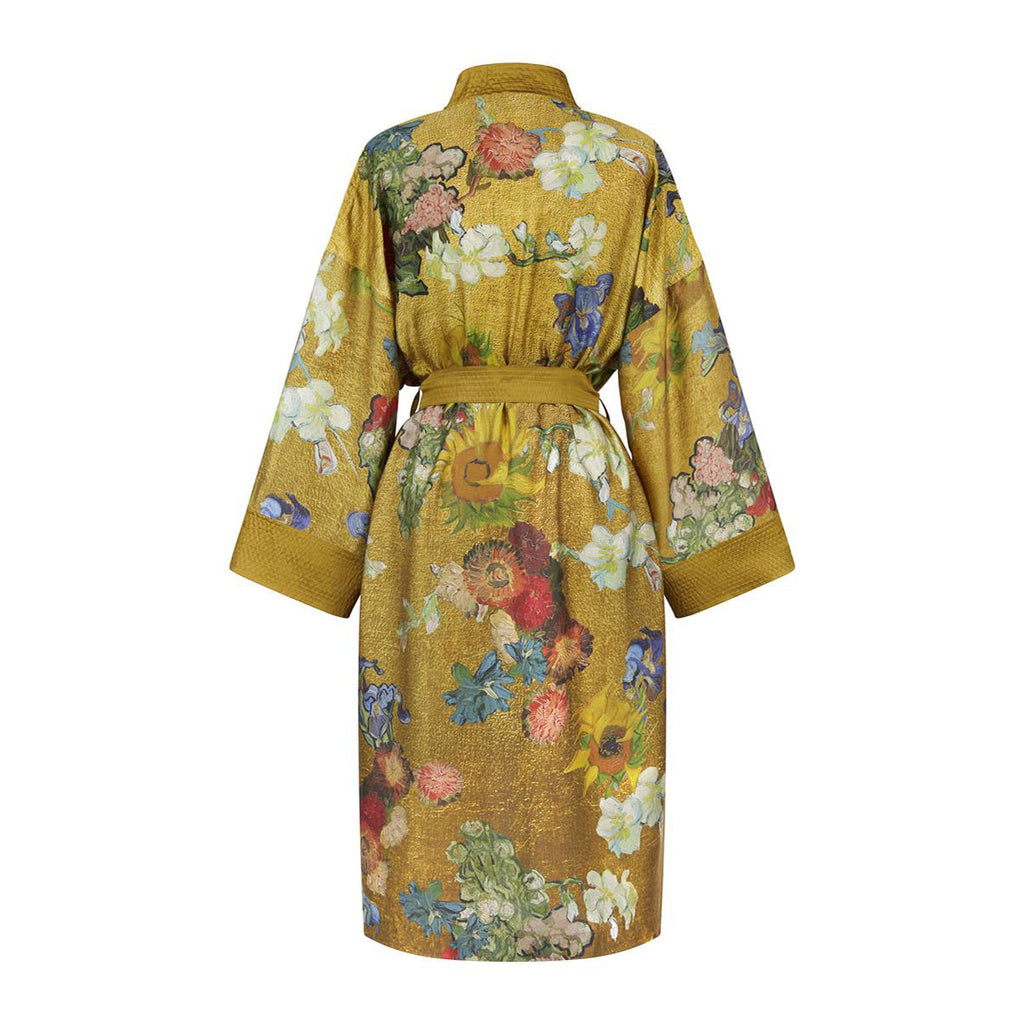 Van Gogh Partout des Fleurs Kimono Robe – L/XL, Gold – Tailwren